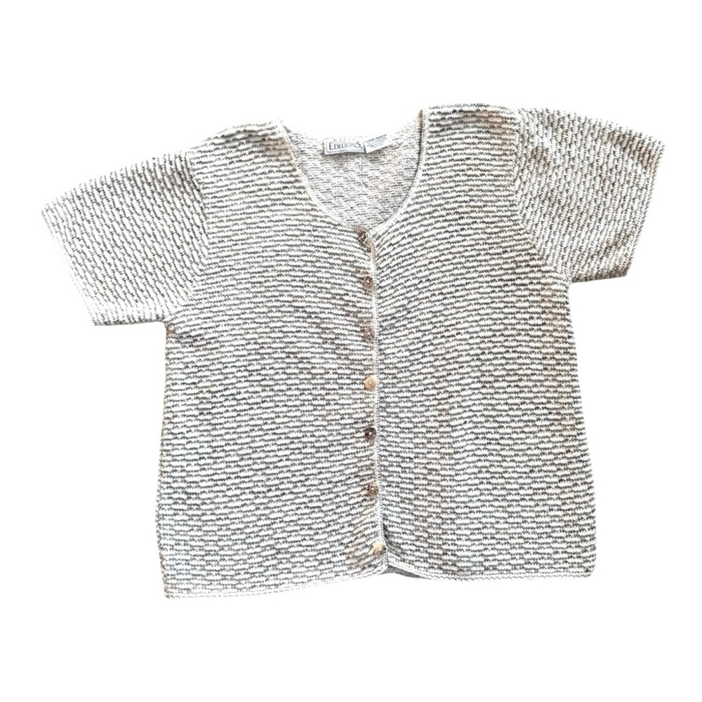 Vintage 90s Basic Editions Knit Button Down Top XL | Made in USA Short Sleeve